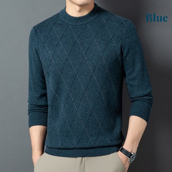 Light Luxury - Men's Plaid Cashmere Sweater - Picture 2 of 13